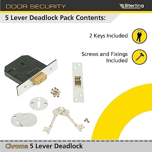 Sterling MLD530N 3-inch/76mm 5-Lever Deadlock, Chrome, 3.0" - Image 3