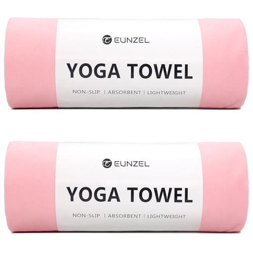 Eunzel 2 Pack Hot Yoga Towel Non Slip Yoga Mat Towel Non-Slip Sweat Absorbent Microfiber Towel for Hot Yoga, Pilates and Workout 72″ x 26.5″, Pink