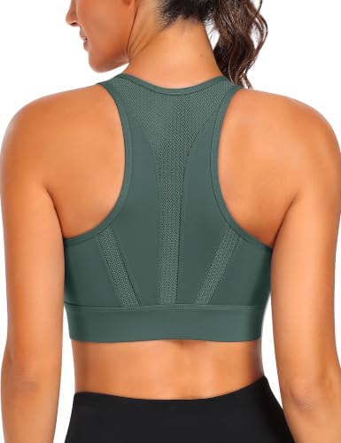 Image of JoyGirl Zip Front Sports Bra Mesh Racerback High Impact Workout Bra