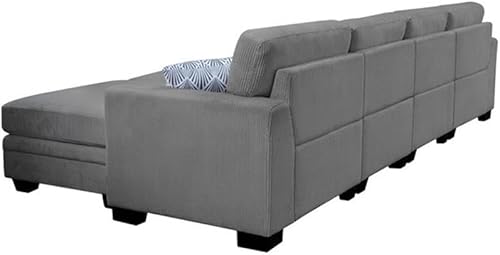 Miniatura 6 de Legend Vansen Sofá seccional de combinación flexible de pana de 4 piezas, color gris oscuro