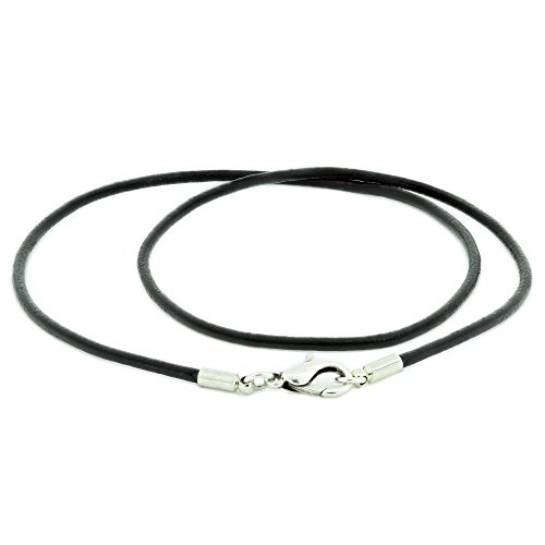 Black 2mm Leather Cord Necklace Choker Sterling Silver Clasp (16 Inches)