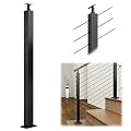 Muzata Cable Railing Post Stair Square Weldless 36”x2”x2” Stainless Steel Pre-Drilled 30 Degree Angle Holes Black Powder Coated Wood Concrete Surface Mount Deck Balustrade Invisible PS01 BA4S, PT1 PT2