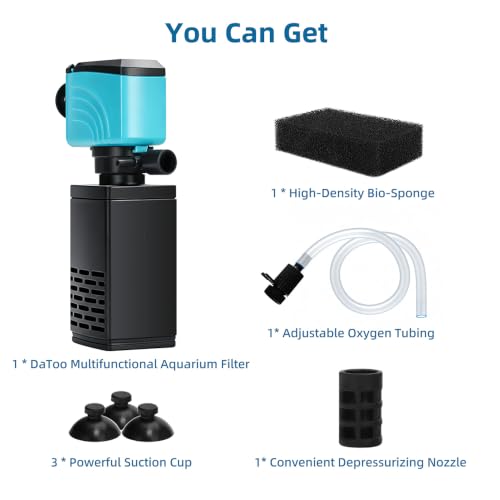 Image of DaToo Aquarium Filter 35-75 Gallon Fish Tank Filter 400GPH Powerful Pump for Aquariums Adjustable Air Flow Submersible Internal Aquarium Filters for Pond Wavemaker Air Supply Freshwater and Saltwater