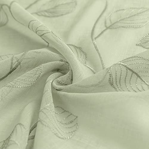 Topick Sage Green Sheer Kitchen Cafe Curtains Leaf Embroidered Voile Tiers Short Half Window Semi Sheer Rv Camper Curtains Farmhouse Small Door Bathroom Basement Curtains 24 Inch Rod Pocket 2 Panels #TOP7
