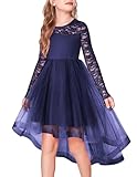 Arshiner Girl Navy Blue Lace Dress Tutu Tulle High Low Hem Flower Party Wedding Special Occasion Graduation School Girls Dresses Size 8