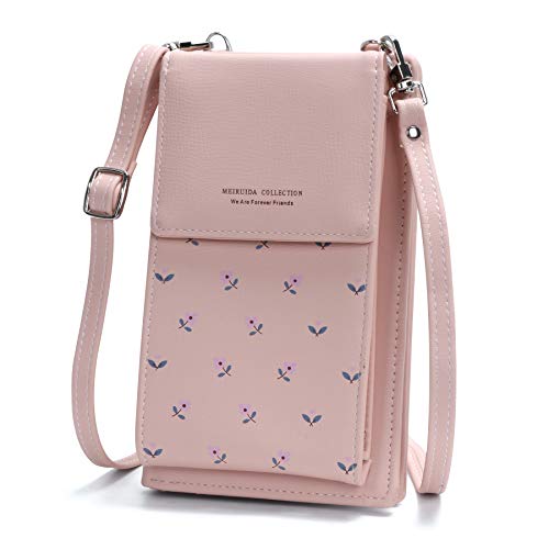 Preisvergleich Produktbild MEISHANG Crossbody Handytasche Damen, Handy Geldbörse Umhängetasche PU Leder Geldbeutel Kleine Frauen Brieftasche Handy Portemonnaie Tasche Muster Multi Fach Schultertasche (Pink)