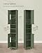 VASAGLE Tall Storage Cabinet with Lights, Slim Freestanding Cabinet with Adjustable Shelves, for Small Spaces, Bathroom, Living Room, Modern, 11.8 Inches Wide, Forest Green UBBC566C01