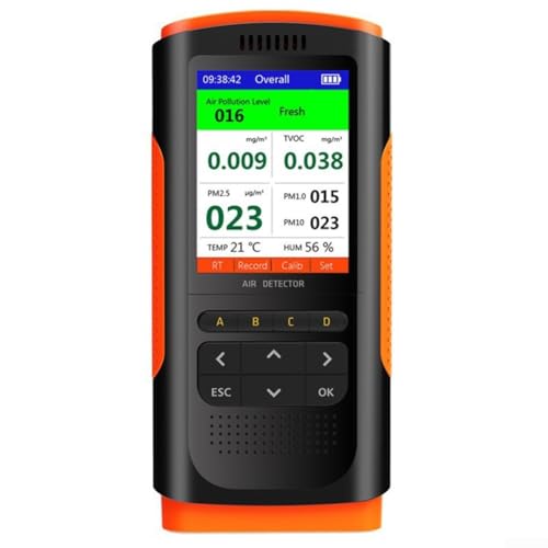 GLFLOW Moniteur de qualité de l'air, testeur PM2.5, analyseur de dioxyde de carbone, détecteur TVOC écran LCD moniteur de bureau à domicile