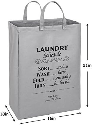 The C.H.O. Hilarious Square Laundry Hamper | Grey Laundry Schedule | 55 Liters of Heavy Duty Cotton Canvas | 21 Inches Tall x 16 Inches Wide | Collapsible | Drawstring Enclosure for Extra Space