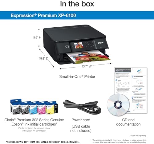 Epson Expression Premium XP-6100 Impresora fotográfica inalámbrica a color con escáner y copiadora, color negro, mediano