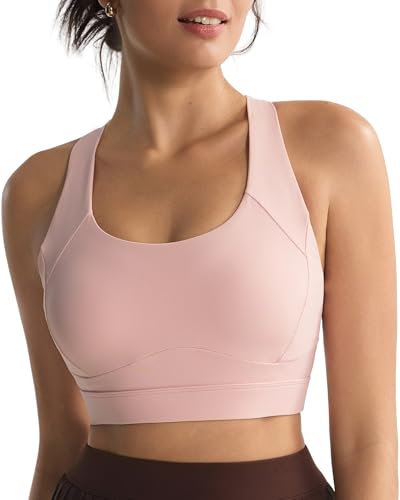 Image of RUNNING GIRL Sports Bras for Women, Moulded Cup High Impact Workout Black Sports Bra Racerback Yoga Bra High Support(WX3068 Flush Pink L)