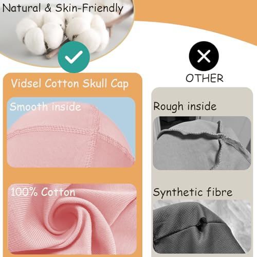 Image of vidsel 100% Cotton Skull Caps Beanie Night Cap Sleep Hats for Men Women | Breathable,Soft,Lightweight Skully Cap,Running Beanie Cycling Helmet Liner,Wicking Head Cover,CPAP Chemo Bald Cap