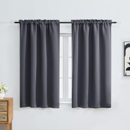 Image of Charcoal Grey Blackout Curtains for Bedroom 54 Inches Long 2 Panels, Modern Window Treatments Thermal Insulated Curtains for Living Room, Dual Rod Pocket Blackout Drapes, 2x40Wx54L Inches