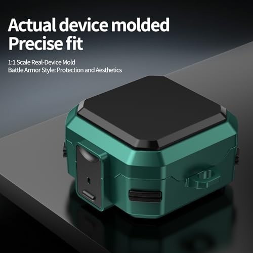 Image of Hybrid Lock Armor Case Cover for Samsung Galaxy Buds 4 and 4 Pro, Rugged, Shockproof with Heavy Duty Carabiner (Dark Green, Armor with Lock)