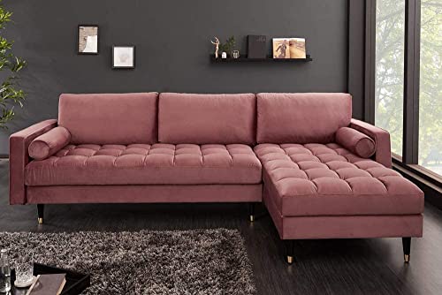 Ecksofa 260cm Ottomane beidseitig Comfort alt-rosa Samt Federkern Design Elegant 3er-Sofa Lounge – Bild 4