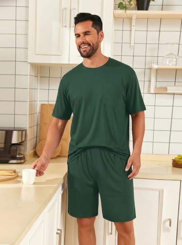 Image of Mens Pajamas Set Lightweight Summer Pjs Sleepwear Soft Comfy Short Sleeve Loungewear With Pocket (S-4X)