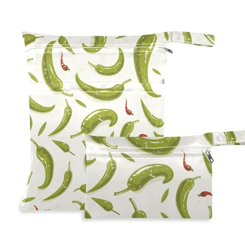 aidingzhi Bolsa húmeda grande con cremallera, paquete de 2 artículos esenciales de viaje para bebé con asas para yoga, playa (chile de dibujos animados, verde claro)