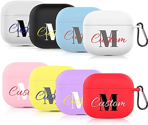 EMIDY Custom Name AirPods 3rd Third Generation 2021 Protective Cover Frosted Black Blue White Transparent TPU [with Keychain]