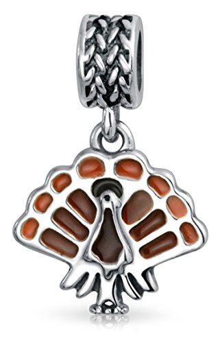 Bling Jewelry Thanksgiving Turkey Bird Food Holiday Brown Enamel Dangle Bead Charm .925 Silver For European Bracelet For Women #TOP4