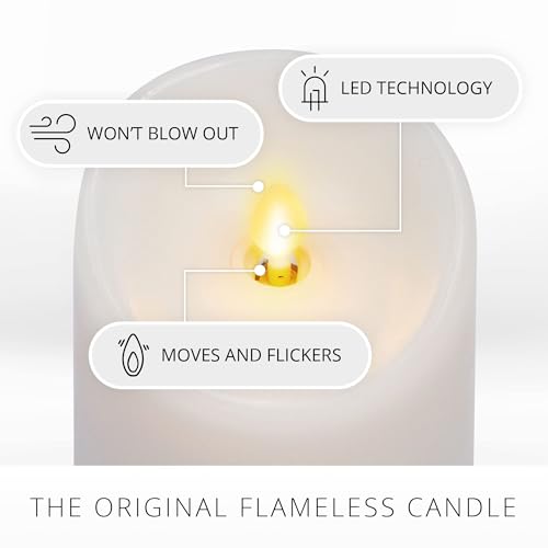 Luminara Flameless LED Pillar Candle w/Scalloped Edge, 3" x 6", White Real Flame Technology, Battery Operated w/Remote Timer Function, Paraffin Wax