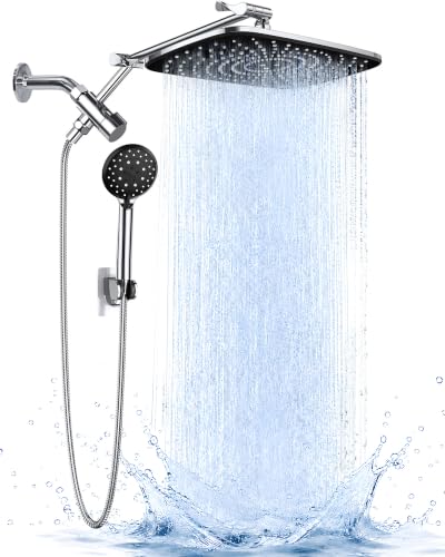 Veken 11.8 Rain Shower Head with Handheld High Pressure Handheld Shower with Multi Spray Modes Rainfall Combo with 15 Metal Extension Arm Detachable Dual Shower Bathroom Decor Chrome Silver