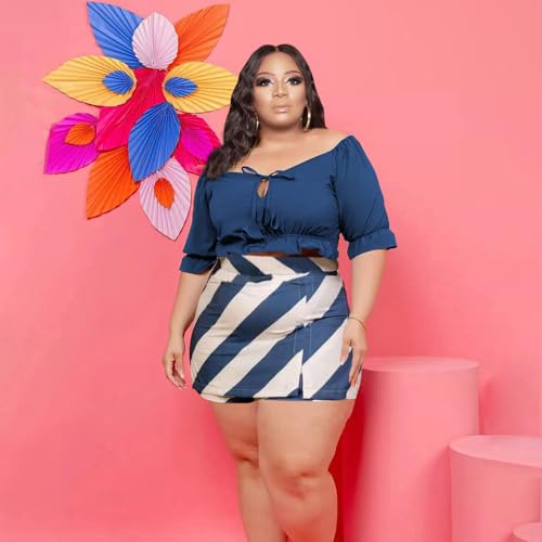 Image of Women Plus Size Skirt Two Piece Outfit Short Sleeve Off The Shoulder Crop Top shorts Dress Suit Set