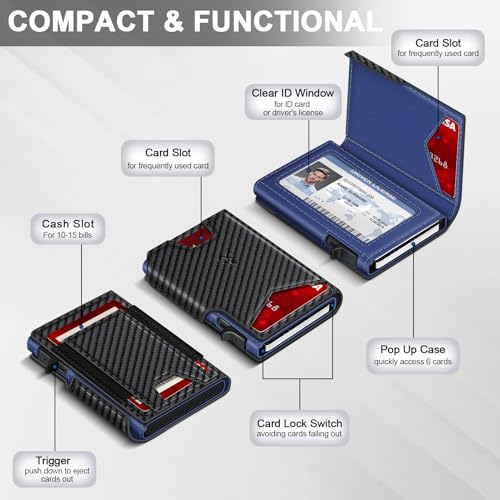 Image of Wallet for Men Wallet with Slim Pop Up Card Holder 9-13 Cards, Bifold Minimalist Smart Wallet RFID Blocking Credit Card Holder with ID Window & Stretchable Cash Slot Compact Metal Aluminum Card Case
