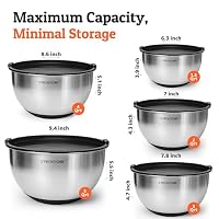 Priority Chef Premium Mixing Bowls With Lids Set, Airtight Lids, Thicker Stainless Steel, Non-Slip Base, 5 Nesting Steel Bowls for Kitchen, Large Prep Metal Bowl Set 1.5/2/3/4/5 Qt, Black — image 3
