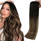 Sunny Ombre Clip in Hair Extensions Black to Brown Real Human Hair Clip in Extensions Ombre Natural Black to Dark Brown Mix Blonde Balayage Clip in Extensions Real Human Hair 120G 22inch