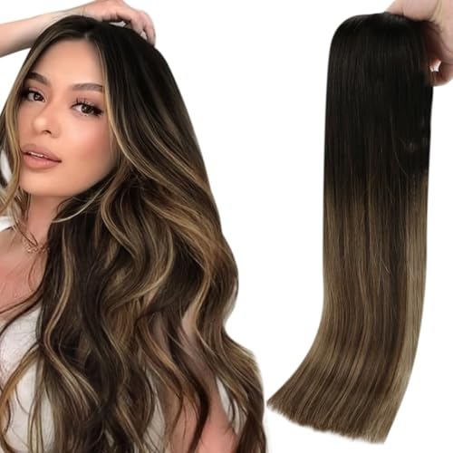 Sunny Ombre Clip in Hair Extensions Black to Brown Real Human Hair Clip in Extensions Ombre Natural Black to Dark Brown Mix Blonde Balayage Clip in Extensions Real Human Hair 120G 22inch