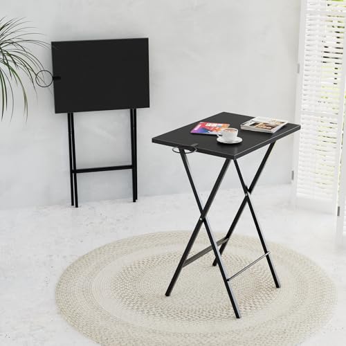 Image of VECELO Folding TV Tray for Eating Set of 2, Portable Dinner /Snack Table with Cup Holder for Couch, Living Room and Small Space, Matte & Black