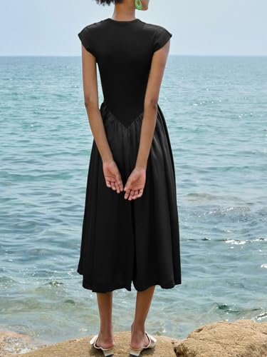 Imily Bela Womens Casual Cap Sleeve Midi Dress Crewneck Swing Flowy Empire Waist Long Dress 2025 Summer Trendy Outfits4