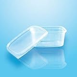 Material: PP tradingbay24 Verpackungsbecher mit Deckel, PP eckig 200 ml 4,4 cm x 8,9 cm x 11,4 cm transparent tbU95072 Feinkostbecher Salatbecher Dressingbecher transparent, 50 Stück