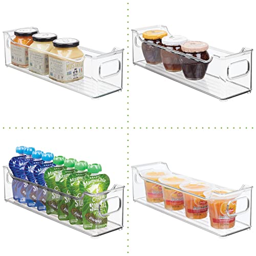 Mdesign Slim Stackable Plastic Storage Organization Bin With Handles For Kitchen Cabinet, Pantry, Shelf, Or Refrigerator - Organizer For Fruits, Drinks, And Snacks - Ligne Collection - 2 Pack - Clear #TOP6