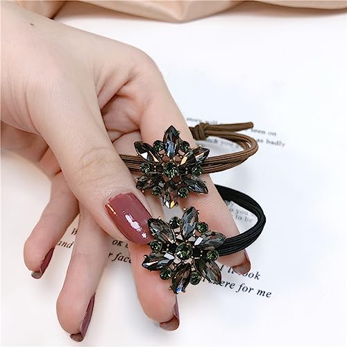 Xiwstar 2Pcs Elegant Crystal Flower Hair Ties Bands Elastic Rhinestone Heabdands Scrunchies Ponytail Holder For Women Girls #TOP3