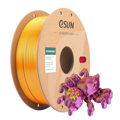 Image of eSUN Silk Mystic PLA Filament 1.75mm, Shiny Silk Three Color Co Extrusion 3D Printer Filament, 1KG (2.2 LBS) Spool 3D Printing Color Change Filament for 3D Printers,Red Gold Purple