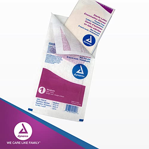 Dynarex Sterile Disposable Latex Exam Gloves, Powder-Free, Sterilely Packaged In Pairs, Professional Medical And Healthcare Use, Veterinary Clinic, Bisque, Medium, 1 Box Of 50 Pairs Of Gloves #TOP5