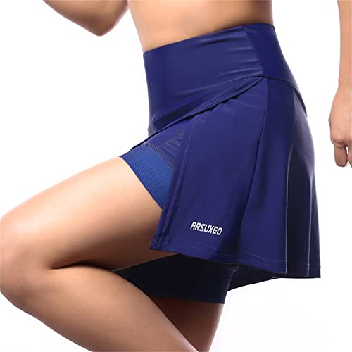 Damen Radlerhose Hosenrock Rock 2 in 1 Sport Skort Radhose mit 3D Gel Sitzpolster Gepolstert Kurz Shorts Blau EU 2XL