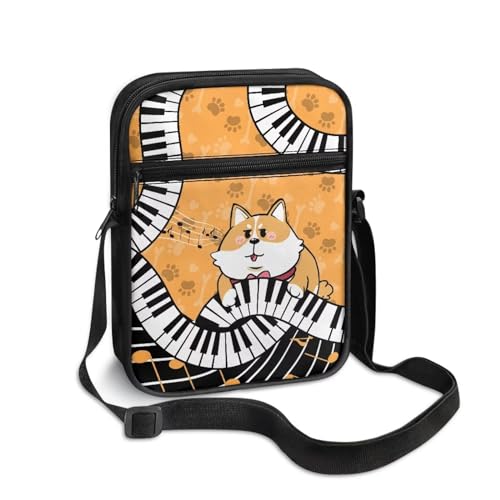 IQOPPEDR Borsa a tracolla per donne e uomini, piccola borsa a tracolla con tracolla regolabile, borsa a tracolla da viaggio leggera, Divertente Corgi Con Musica Pianoforte, Taglia unica