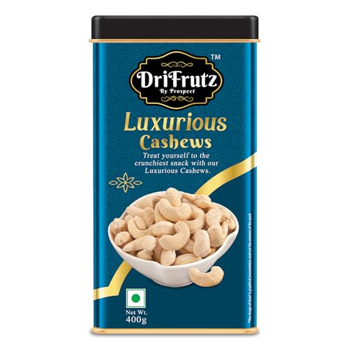 Image of DRIFRUTZ Luxurious Cashew W210 | 400g (400g X 1) Tin Pack | Whole Cashew Kernels | Meant for Curated Gifting, Specialty Cuisine, Dry Fruit Assortments, and Formal Presentation