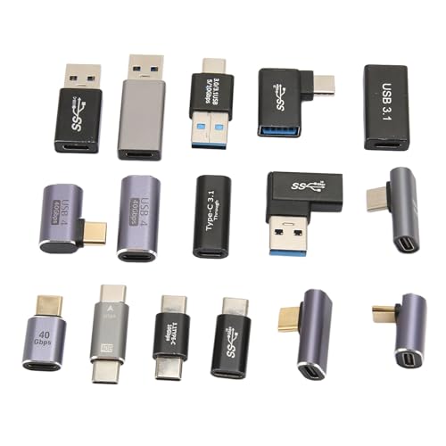 16 Pieces Type C Adapter Kit, Aluminum Alloy Shell USB3.0 USB3.1 USB C Adapter Kit for Laptop Phone Quick Connections, Plug and Play