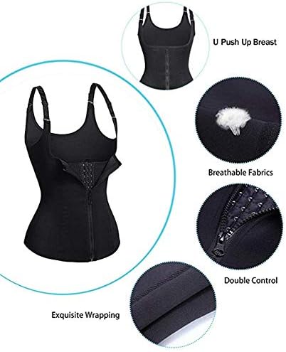 Women Waist Trainer Corset Zipper Vest Body Shaper Cincher Tank Top Waist Trimmer Trainer Belt Sauna Neoprene Workout Corset Tummy Shapewear with Adjustable Straps (Black, M)