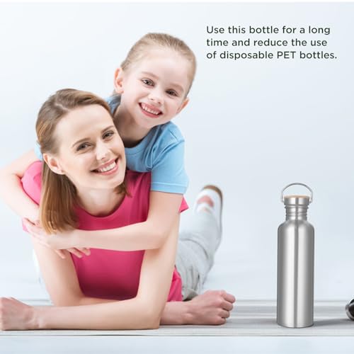 Trinkflasche Edelstahl 1L, Nicht Isolierte Einwandige Edelstahl Trinkflasche, BPA-Frei Auslaufsicher Metall Wasserflasche, Outdoor Trinkflasch für Sprudel, Sport, Schule, Fitness