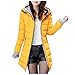 Produktbild LOPILY Damen Jacke Winter Dicke Kapuzenjacke mit Handschuhen Farbblock Lange Übergangsjacke Große Größen Winterjacke Damen Warm Lang Steppjacke Damen Mantel Elegant (Gelb, 44)