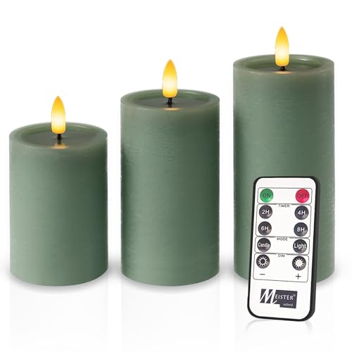 Meisterhome® LED-Kerzen 3er-Set Grün – Flammenlos - mit...