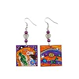 Pendientes pintados a mano – MADRE E HIJO DE KLIMT - Pendientes colgantes de mujer, Joyas de madera pintadas a mano, Gancho de plata, Made in Italy, Bisutería femenina decorada, Elaboración artesanal