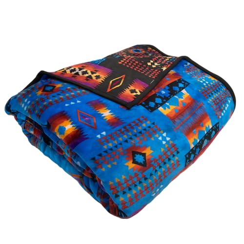 Sacred Thread Fleece Blanket 79”x95” South Western, Reversible Mexican, Vibrant