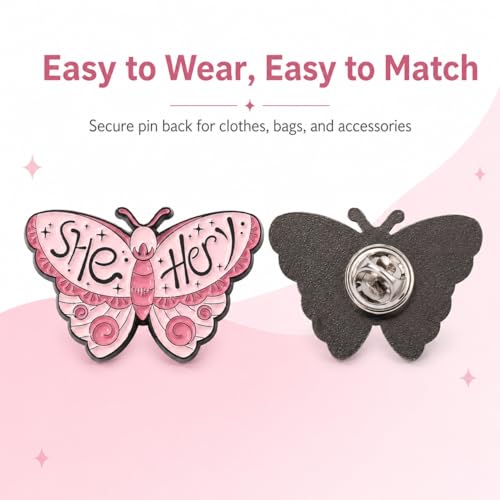 Image of LGBTQ Pronouns Cute Butterfly Pin - She They /He Him /They Them /She Her /He They Gender Identity Bulk Pins for Pride Parade, Daily Wear, Lapel, Hat, Backpack(Free 1pc Pride Sticker Included)