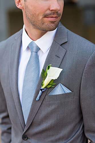 Dibangu 5Pcs Silk Plain Blue Necktie And Tie Clip Pocket Square Cufflinks Set Formal #TOP2