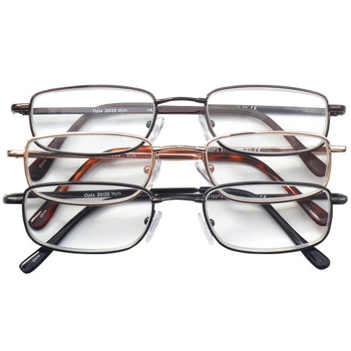 OPTX 20/20 Alpha Alloy 3 Pair Valu-Pac Reading Glasses, Metal, One Size + 4